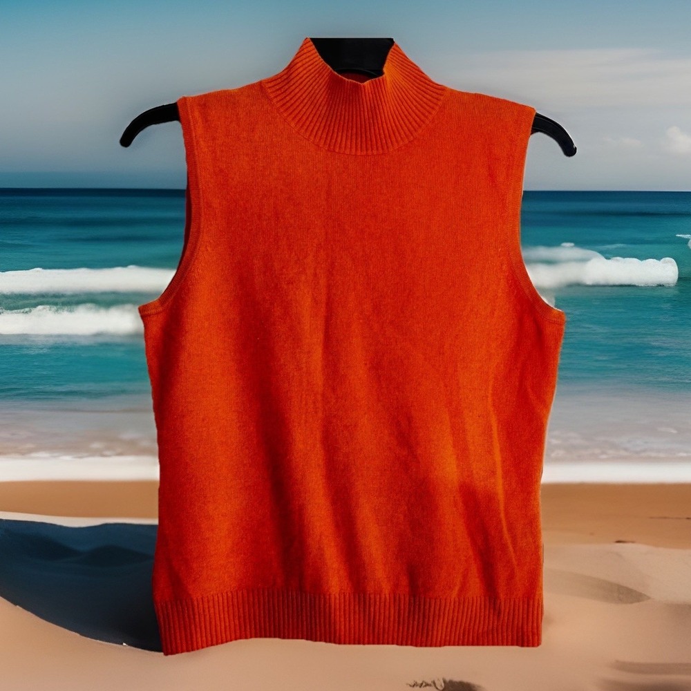 Prive Cashmere‎ Orange Mock Neck Sleeveless Sweater  Size L flaw